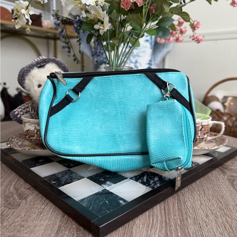 Lancôme Teal Blue Snake Print Cosmetic Pouch